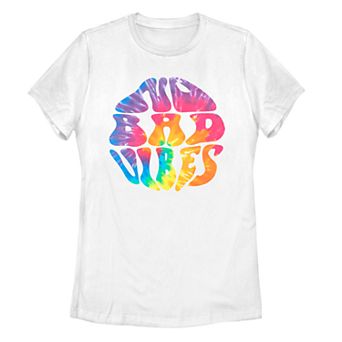 Juniors' No Bad Vibes Bubble Tie Dye Text Tee