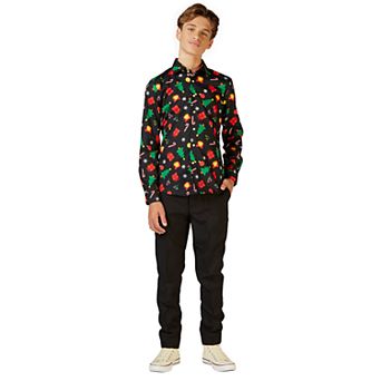 Boys 10-16 OppoSuits Christmas Icons Black Shirt