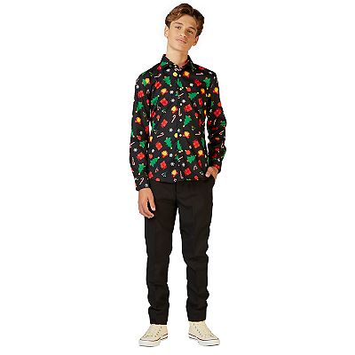 OppoSuits Big Boys Icons Christmas Shirt - Black