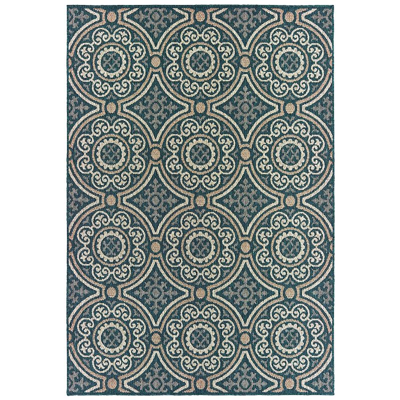 StyleHaven Lafayette Panel Medallion Indoor Outdoor Rug, Blue, 10X13 Ft