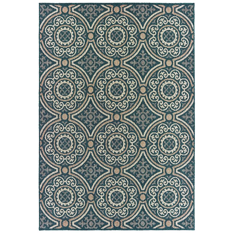 StyleHaven Lafayette Panel Medallion Indoor Outdoor Rug, Blue, 10X13 Ft