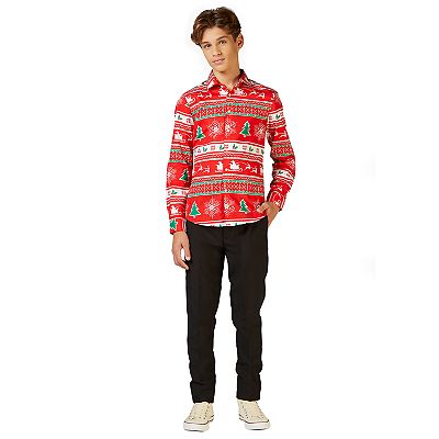 OppoSuits - Winter Wonderland - Teen Boys Red Christmas Shirt