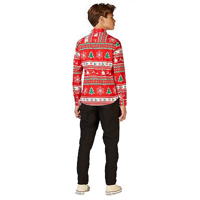 boys holiday dress shirt Festivity Red | Red Christmas Shirt for Teens