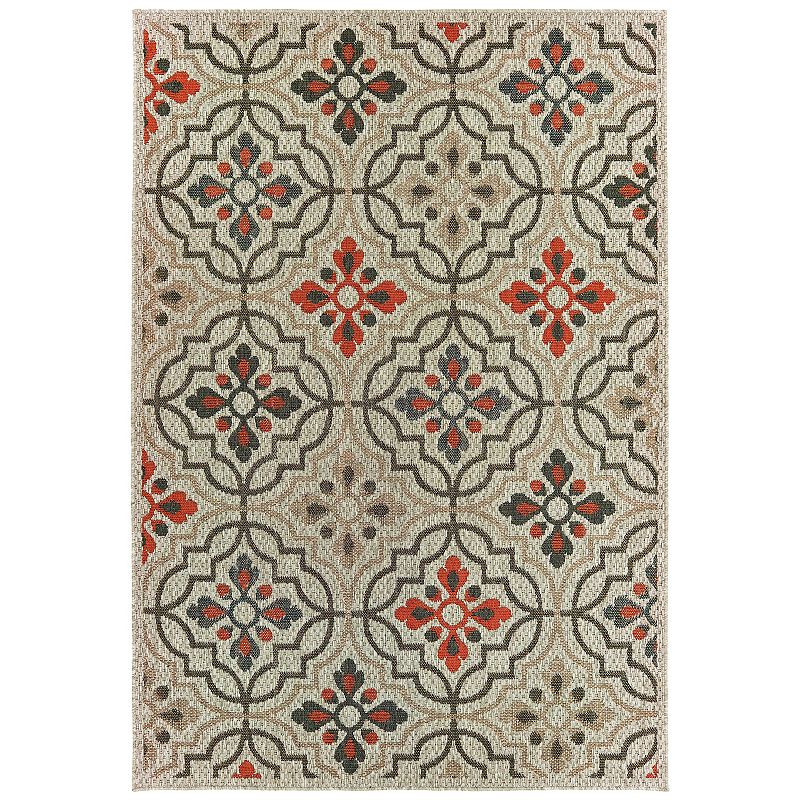 StyleHaven Lafayette Quatrefoil Panel Indoor Outdoor Rug, Grey, 6.5X9 Ft