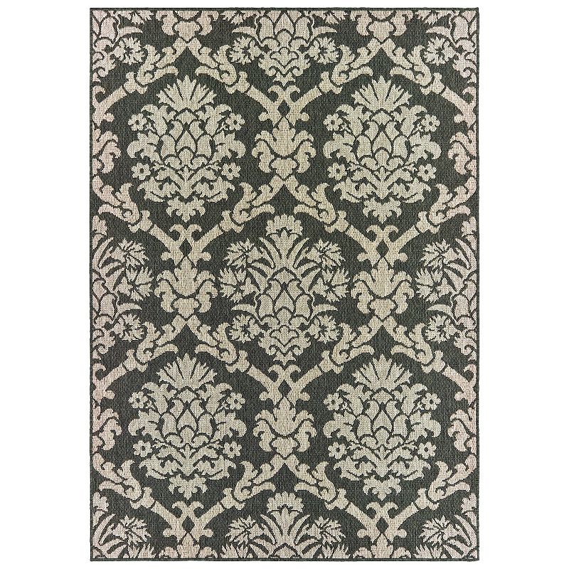 StyleHaven Lafayette Damask Lattice Indoor Outdoor Rug, Grey, 10X13 Ft