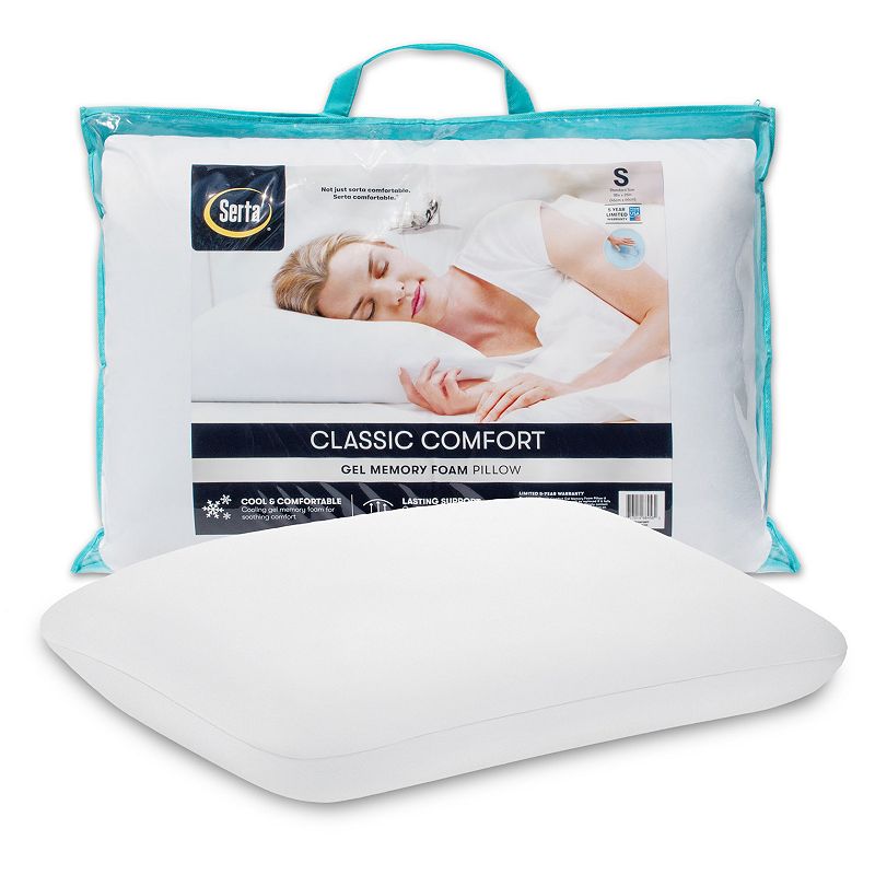 Serta Classic Comfort Gel Memory Foam Pillow, White, Queen