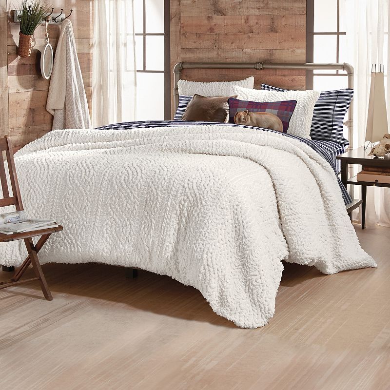 G.H. Bass & Co. Cable Knit Pinsonic Sherpa Comforter Set, White, Full/Queen