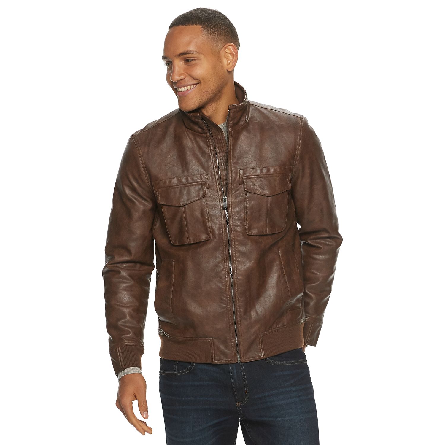 kohls mens leather bomber jacket