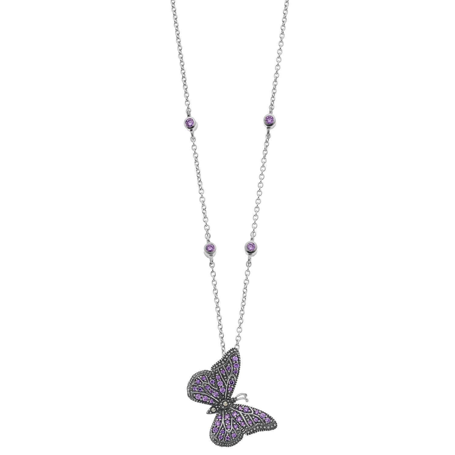 Image for Lavish by TJM Sterling Silver Purple Cubic Zirconia & Marcasite Butterfly Pendant at Kohl's.
