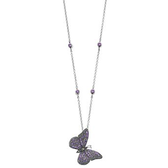 Lavish by TJM Sterling Silver Purple Cubic Zirconia & Marcasite Butterfly Pendant