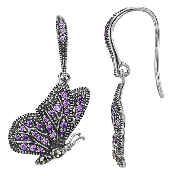 Purple Butterfly Zirconia Earrings