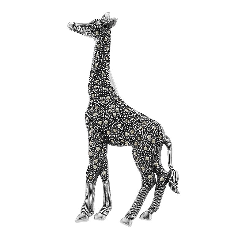 Lavish by TJM Sterling Silver Cubic Zirconia & Marcasite Giraffe Brooch, Wo