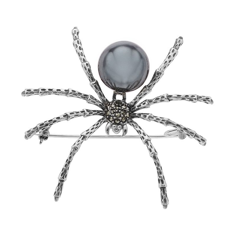 Lavish by TJM Sterling Silver Hematite & Marcasite Spider Brooch, Womens, 