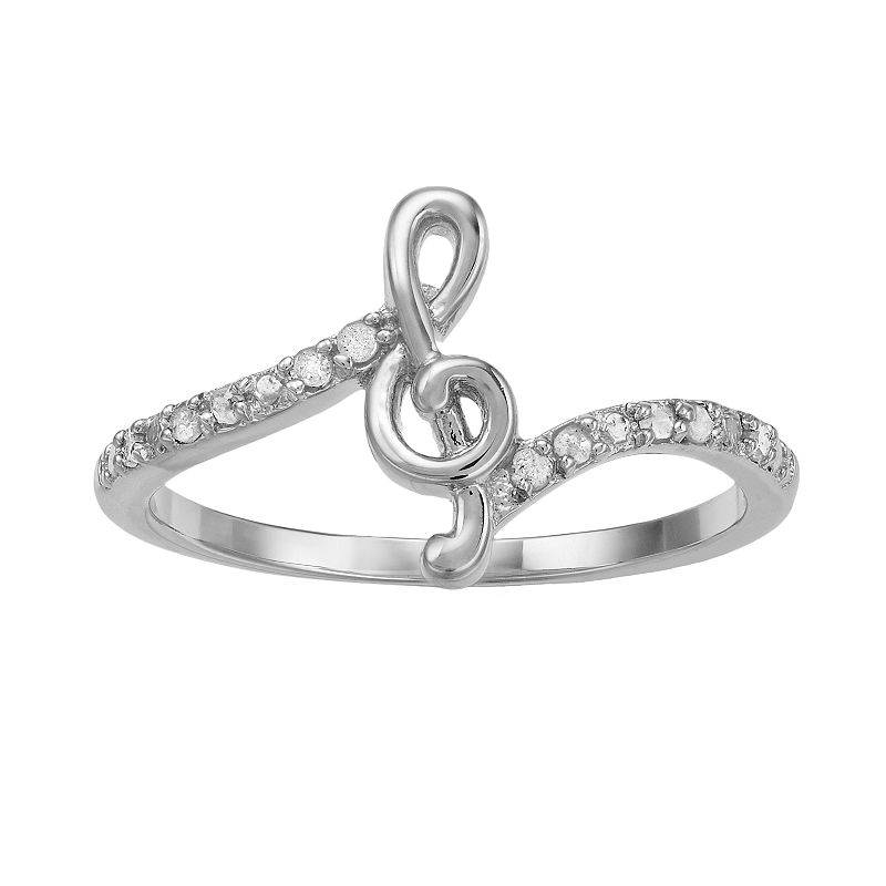 0.10 Carat TW Diamond Musical Note Ring, Womens, Size: 6, White