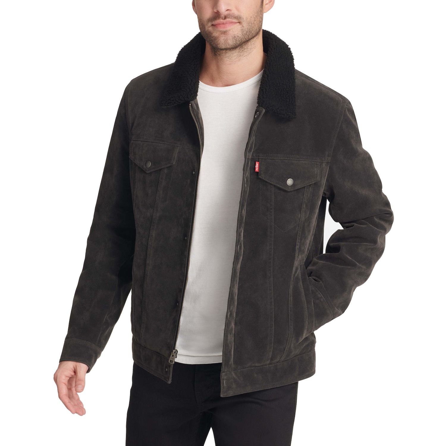 levi's men's faux suede lightweight trucker bomber jacket