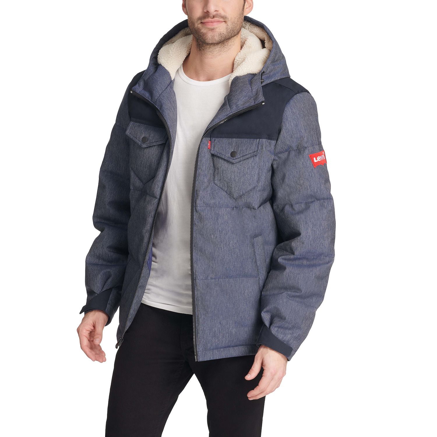 levi's sherpa lined hooded puffer jacket