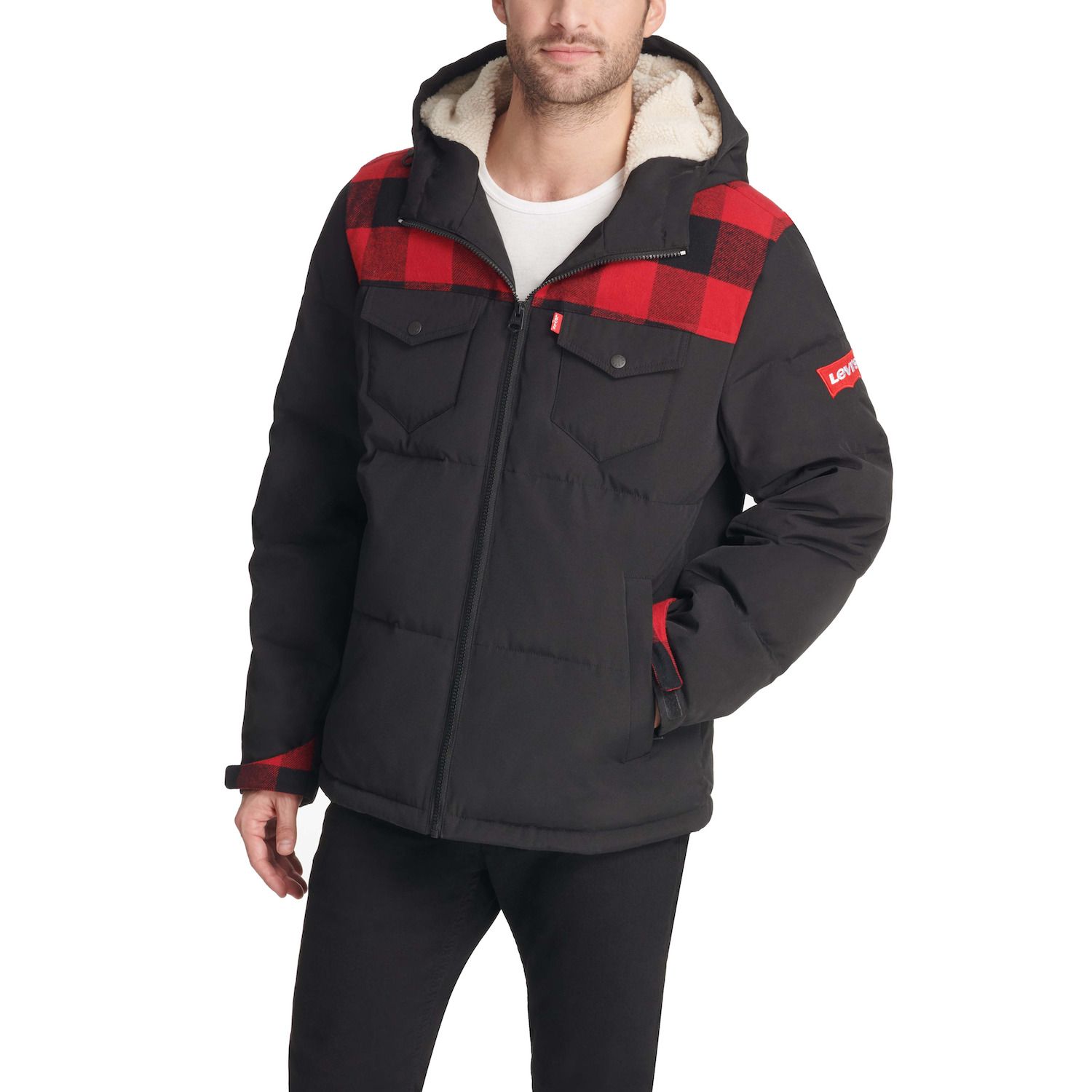 levi's sherpa lined hooded puffer jacket