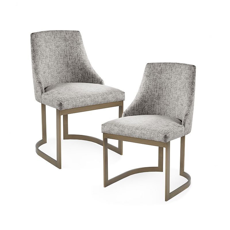 Madison Park Set of 2 Thornton Dining Chairs Gray: Upholstered, Metal Legs, Contemporary Style