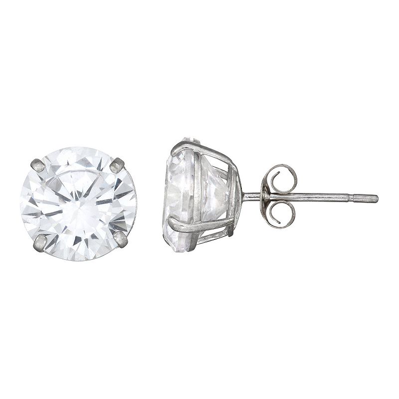 Forever 14K White Gold Round Cubic Zirconia Stud Earrings, Womens
