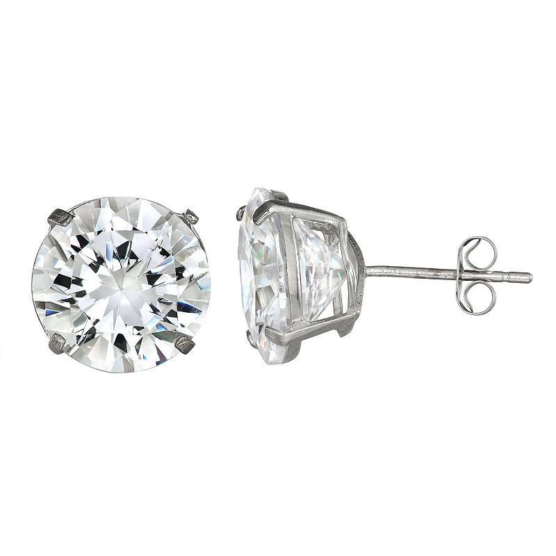 Forever 14K White Gold Round Cubic Zircoinia Stud Earrings, Womens