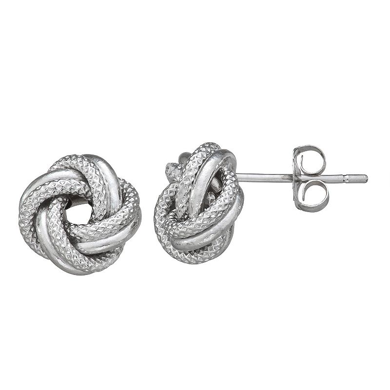 Forever 14K White Gold Texured Love Knot Earrings, Womens