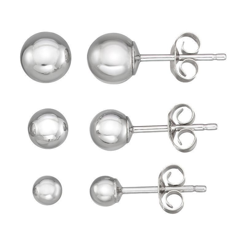 Forever 14K White Gold Graduated Ball Earring Set, Womens, Silver