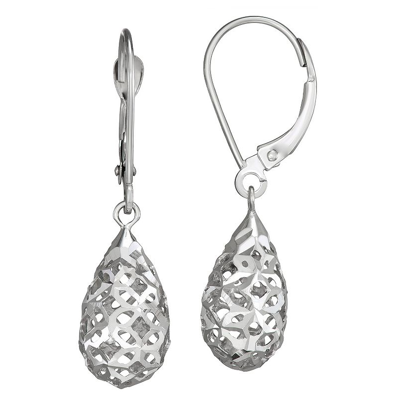 Forever 14K White Gold Filagree Drop Earrings, Womens, Silver