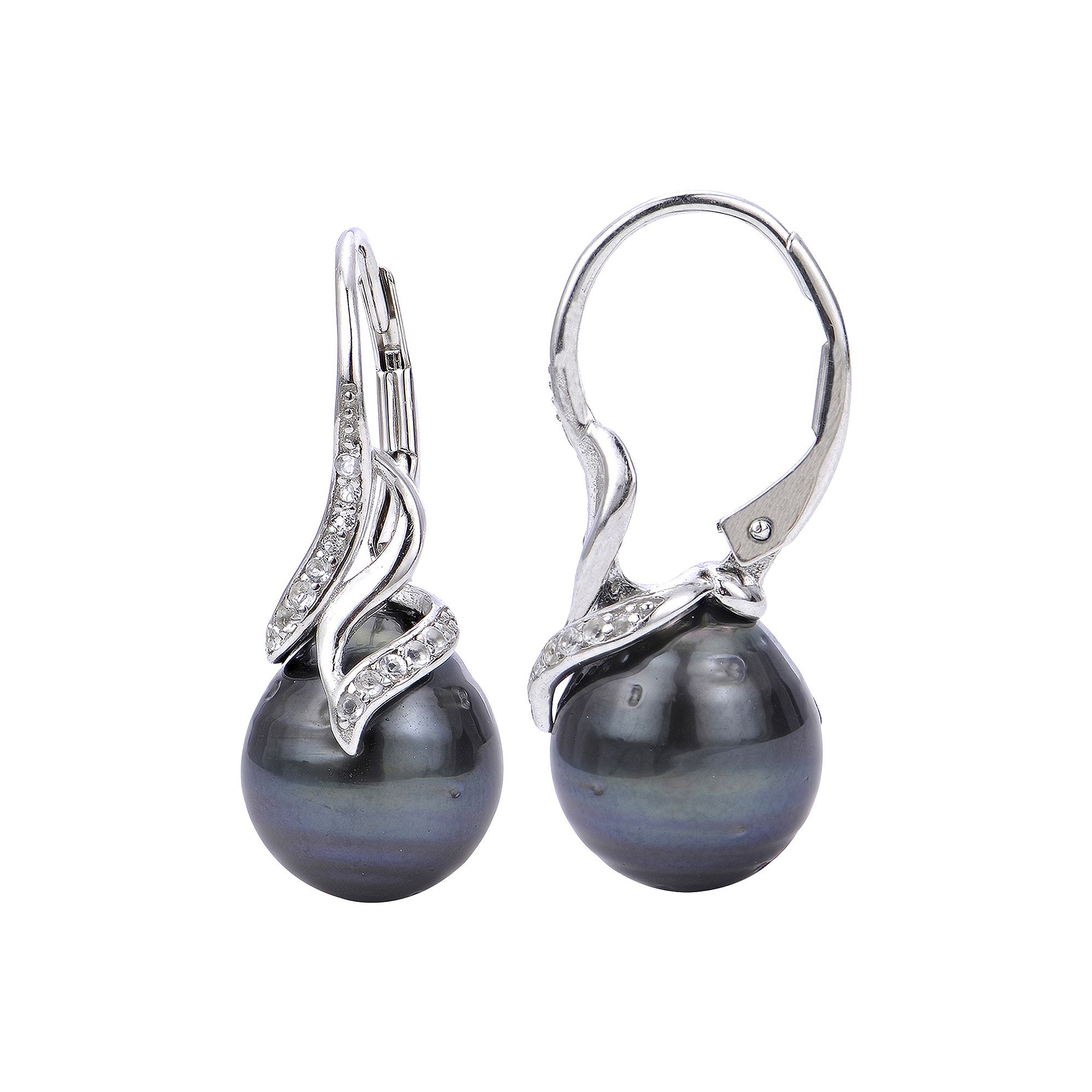 PearLustre by Imperial Sterling Silver Tahitian Cultured Pearl & White Topa
