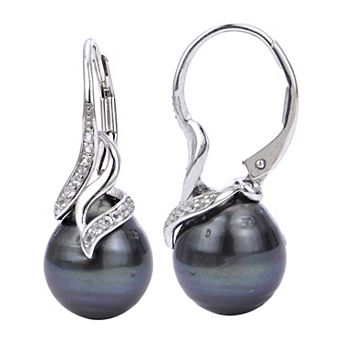 PearLustre by Imperial Sterling Silver Tahitian Cultured Pearl & White Topaz Drop Earrings