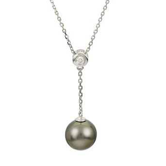 PearLustre by Imperial 14Kt White Gold Tahitian Cultured Pearl & Diamond Y Necklace