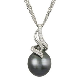 PearLustre by Imperial Sterling Silver Tahitian Cultured Pearl & White Topaz Pendant Necklace
