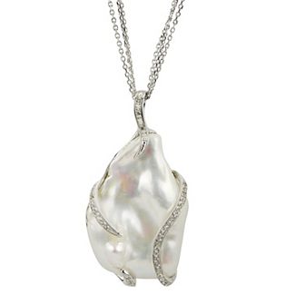 PearLustre by Imperial Sterling Silver Baroque Shaped Freshwater Cultured Pearl & White Topaz Pendant Necklace
