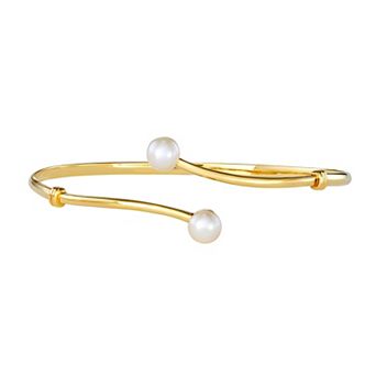 Classic Treasures 18k Gold Over Silver Freshwater Cultured Pearl Bypass Bracelet