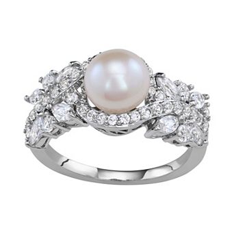 Classic Treasures Freshwater Cultured Pearl & Lab Created White Sapphire Ring