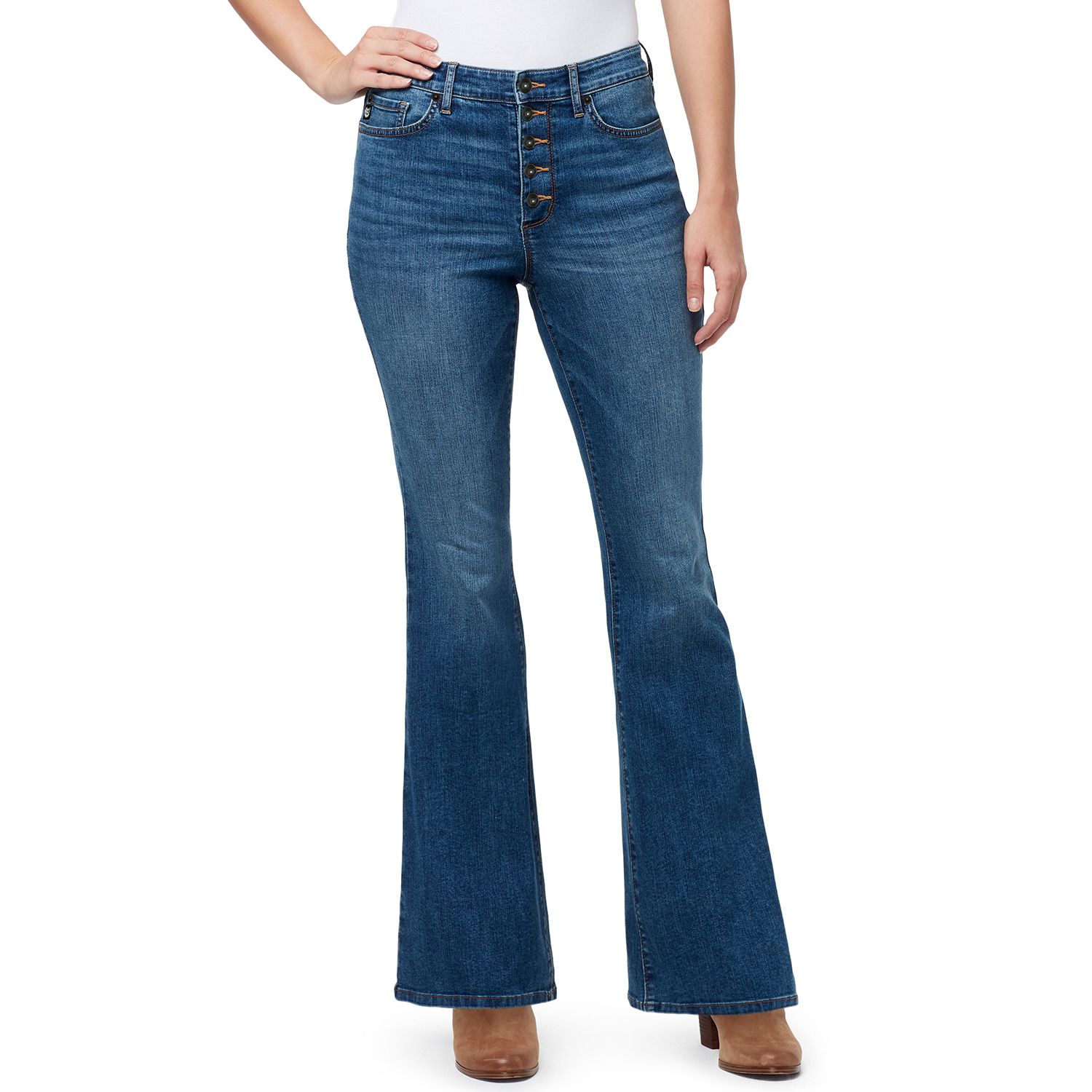 button flare jeans