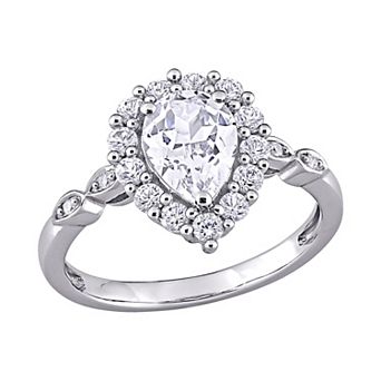 Stella Grace 10K White Gold Lab Created White Sapphire & Diamond Accent Halo Engagement Ring