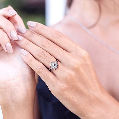 Stella Grace 10K White Gold Lab Created White Sapphire & Diamond Accent Halo Engagement Ring