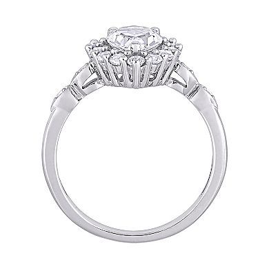 Stella Grace 10K White Gold Lab Created White Sapphire & Diamond Accent Halo Engagement Ring
