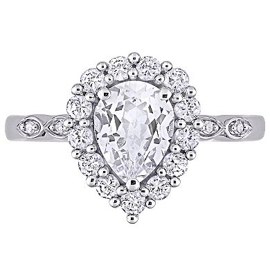 Stella Grace 10K White Gold Lab Created White Sapphire & Diamond Accent Halo Engagement Ring