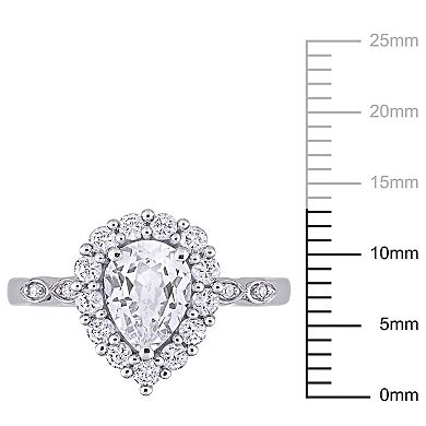 Stella Grace 10K White Gold Lab Created White Sapphire & Diamond Accent Halo Engagement Ring