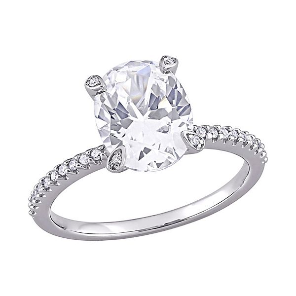 Stella Grace 10K White Gold Lab Created White Sapphire & 1/10 Carat T.W.  Diamond Engagement Ring