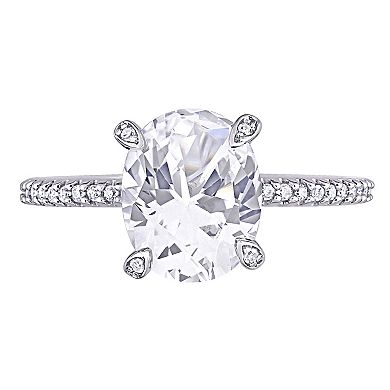 Stella Grace 10K White Gold Lab Created White Sapphire & 1/10 Carat T.W. Diamond Engagement Ring