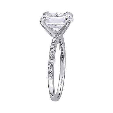 Stella Grace 10K White Gold Lab Created White Sapphire & 1/10 Carat T.W. Diamond Engagement Ring