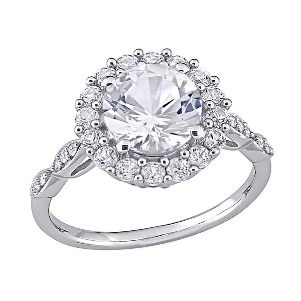 Stella Grace 10K White Gold Lab Created White Sapphire Diamond Accent Halo Engagement Ring