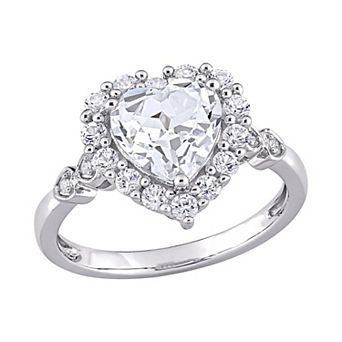 Stella Grace 10K White Gold Lab Created White Sapphire & Diamond Accent Halo Engagement Ring