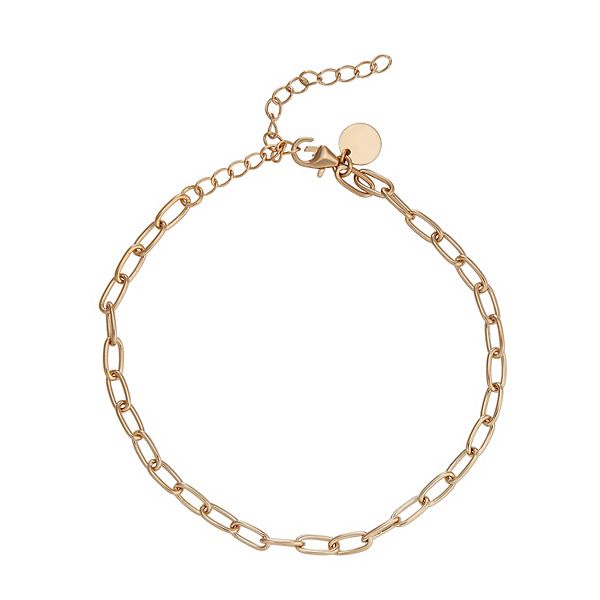 14K Gold over Sterling Silver Link Disc Charm Bracelet