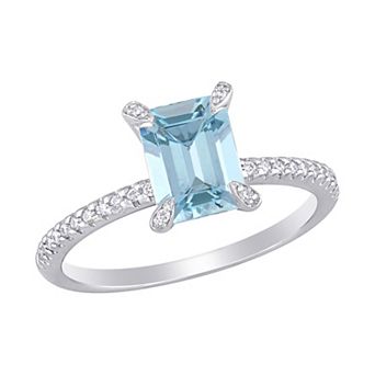 Stella Grace Bloom 14K White Gold 1/10 Carat T.W. Diamond & Aquamarine Fashion Ring