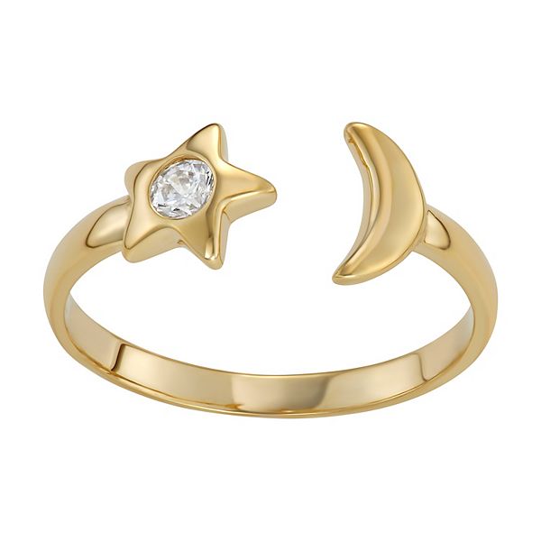 10K Gold Cubic Zirconia Star & Moon Toe Ring