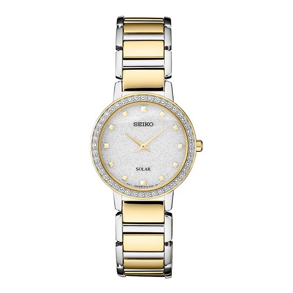 Seiko Women s Crystal Accent Glitter Two Tone Solar Watch Kohl s