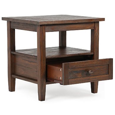 Simpli Home Warm Shaker Rectangle Rustic End Side Table